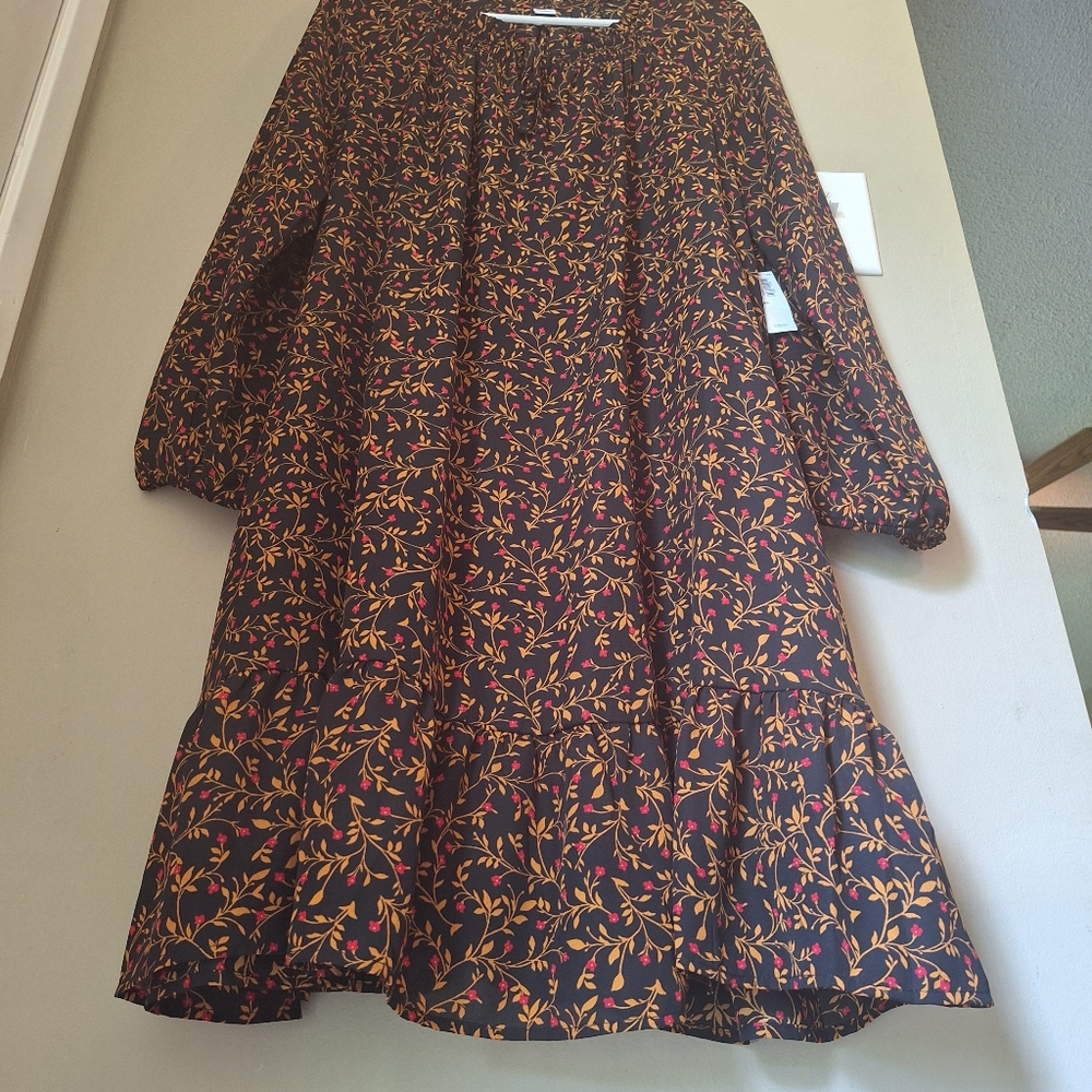 NWT Fall Color Ditsy Floral Midi Shift Dress Ruffled Hem XXL - Picture 8 of 16